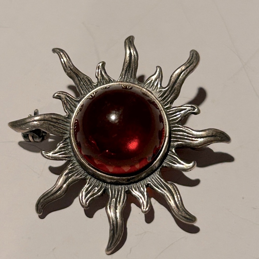 Vintage Silver & Amber Sunshine Brooch Pin